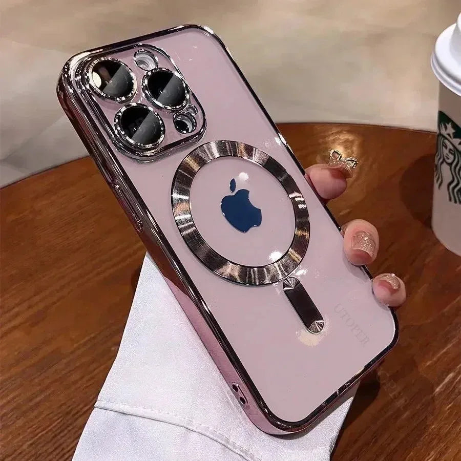Plating Soft TPU Full Lens Protect Case For iPhone 15 14 13 12 11 Pro Max Plus Magnetic Wireless Charging Clear Cover