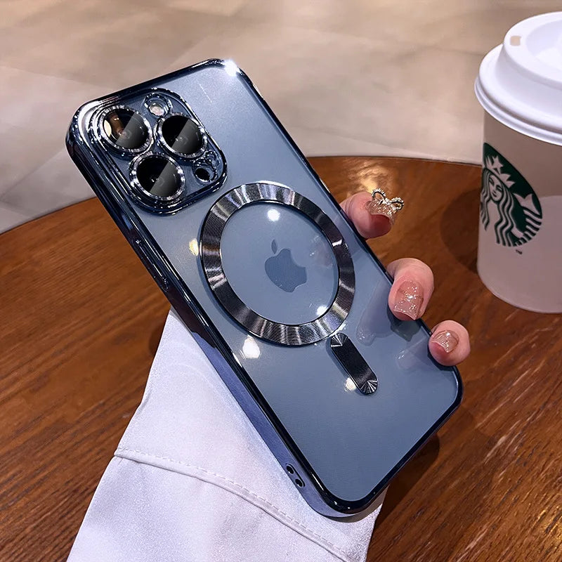 Plating Soft TPU Full Lens Protect Case For iPhone 15 14 13 12 11 Pro Max Plus Magnetic Wireless Charging Clear Cover