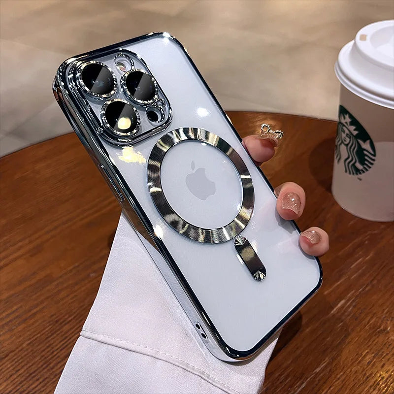 Plating Soft TPU Full Lens Protect Case For iPhone 15 14 13 12 11 Pro Max Plus Magnetic Wireless Charging Clear Cover