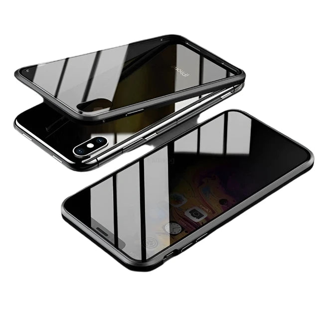 Magnetic Tempered Glass Privacy Metal Case For iPhone 15 14 13 360 Magnet Ant spy Protective Cover