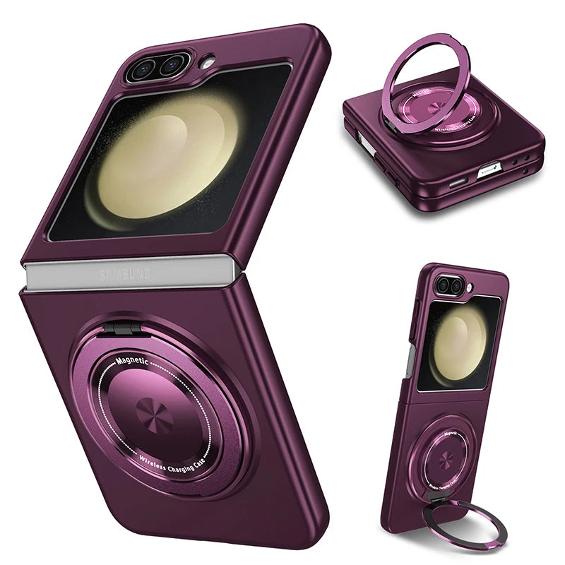 For Z Flip5 Phone Case Magnetic Wireless Charging Flip6 Flip 4 3 Phone Cover with 360 Roating O stand,Shockproof & Anti Scrach - Beri Collection 