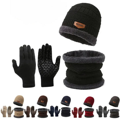 Set of winter accessories including hats, gloves, and scarves on a white background