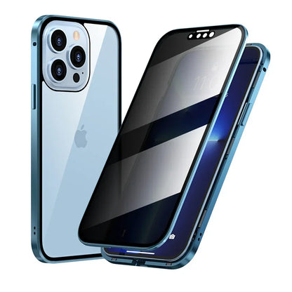 Magnetic Tempered Glass Privacy Metal Case For iPhone 15 14 13 360 Magnet Ant spy Protective Cover - Beri Collection 