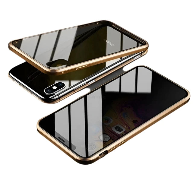 Magnetic Tempered Glass Privacy Metal Case For iPhone 15 14 13 360 Magnet Ant spy Protective Cover