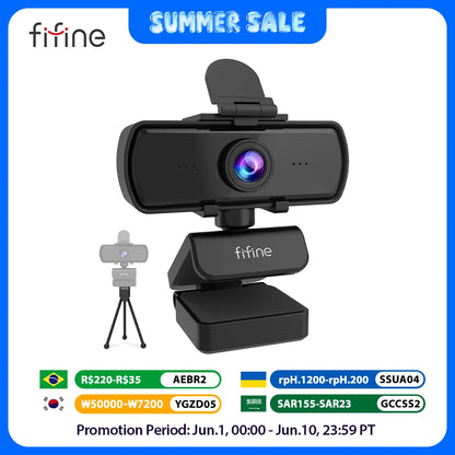 FIFINE 1440p Full HD PC Webcam with Microphone, tripod, for USB Desktop & Laptop,Live Streaming Webcam for Video Calling-K420