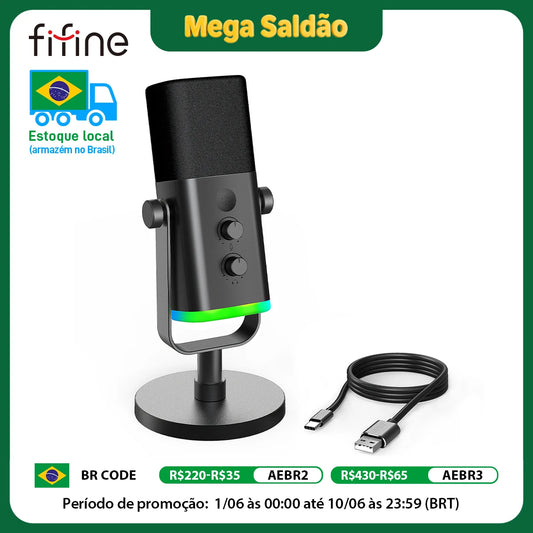 FIFINE USB/XLR Dynamic Microphone with RGB Control/Headphone jack/Mute,MIC for PC Gaming Recording Streaming AmpliGame-AM8