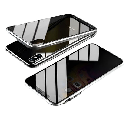 Magnetic Tempered Glass Privacy Metal Case For iPhone 15 14 13 360 Magnet Ant spy Protective Cover - Beri Collection 