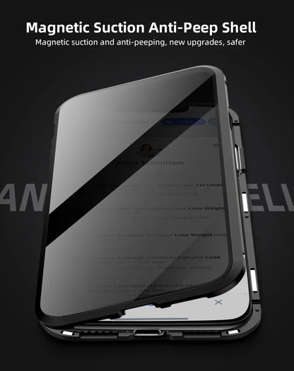 Magnetic Tempered Glass Privacy Metal Case For iPhone 15 14 13 360 Magnet Ant spy Protective Cover - Beri Collection 