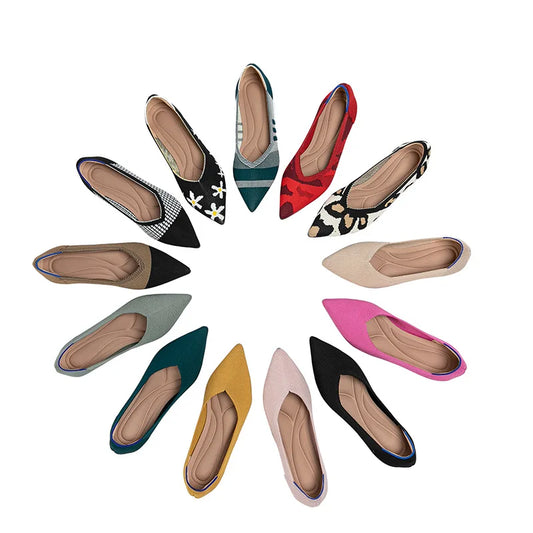 Spring and autumn flat shoes fashion leisure Women's flat shoes pointed knitting elastic comfortable boutique shoes - Beri Collection 