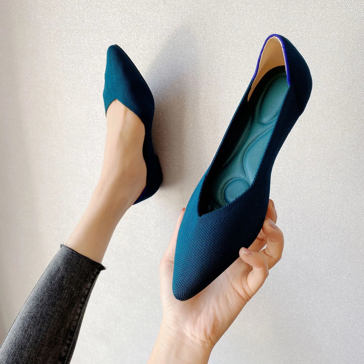 Spring and autumn flat shoes fashion leisure Women's flat shoes pointed knitting elastic comfortable boutique shoes - Beri Collection 