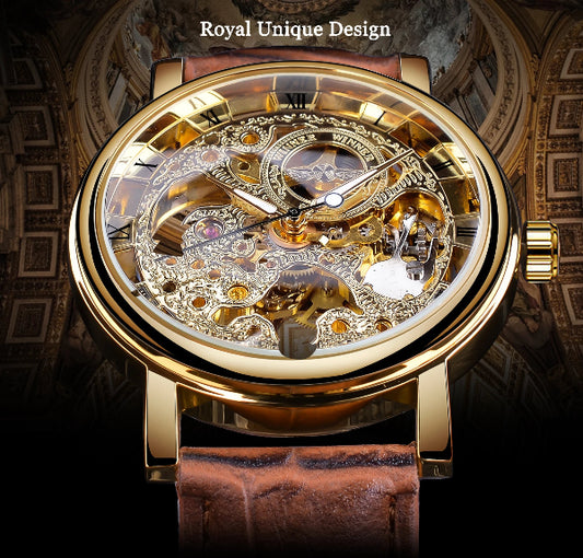 Transparent Fashion Case Luxury Casual Design Leather Strap Mens Watches Top Brand Luxury Mechanical Skeleton Watch - Beri Collection 