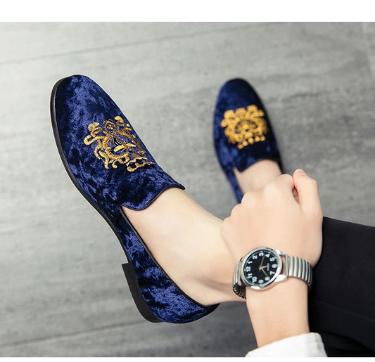 Wedding Dress Shoes Casual Men Loafers New Big Size Lazy Peas shoes Embroidery Moccasins Shoes Suede Leather shoes - Beri Collection 