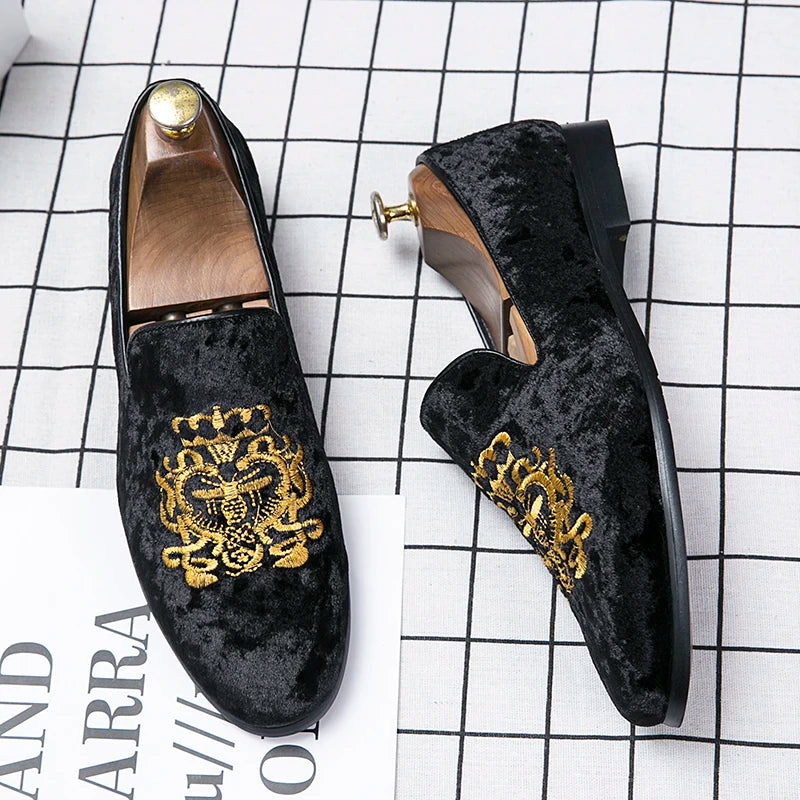 Wedding Dress Shoes Casual Men Loafers New Big Size Lazy Peas shoes Embroidery Moccasins Shoes Suede Leather shoes - Beri Collection 
