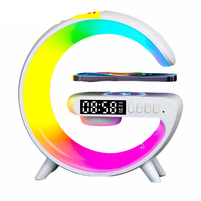 Wireless Charger Pad Stand Speaker TF Card RGB Night Light Lamp Alarm Clock Fast Charging Station Dock for iPhone Samsung Xiaomi