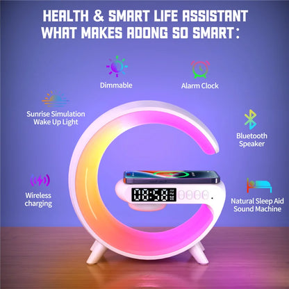 Wireless Charger Pad Stand Speaker TF Card RGB Night Light Lamp Alarm Clock Fast Charging Station Dock for iPhone Samsung Xiaomi - Beri Collection 